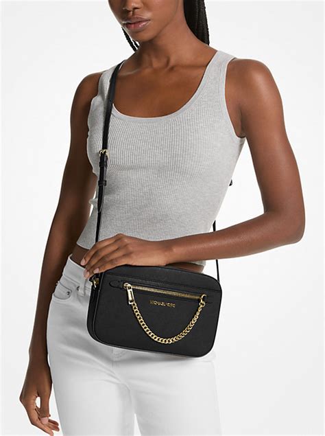 michael michael kors jet set large saffiano leather crossbody oyster|Michael Kors leather crossbody bag.